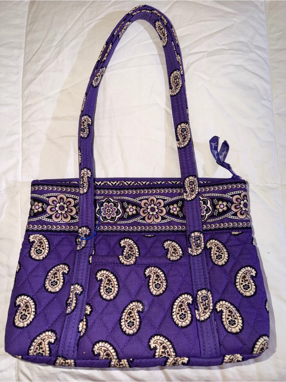 Vera Bradley Purple Quilted Paisley Tote with Floral Trim